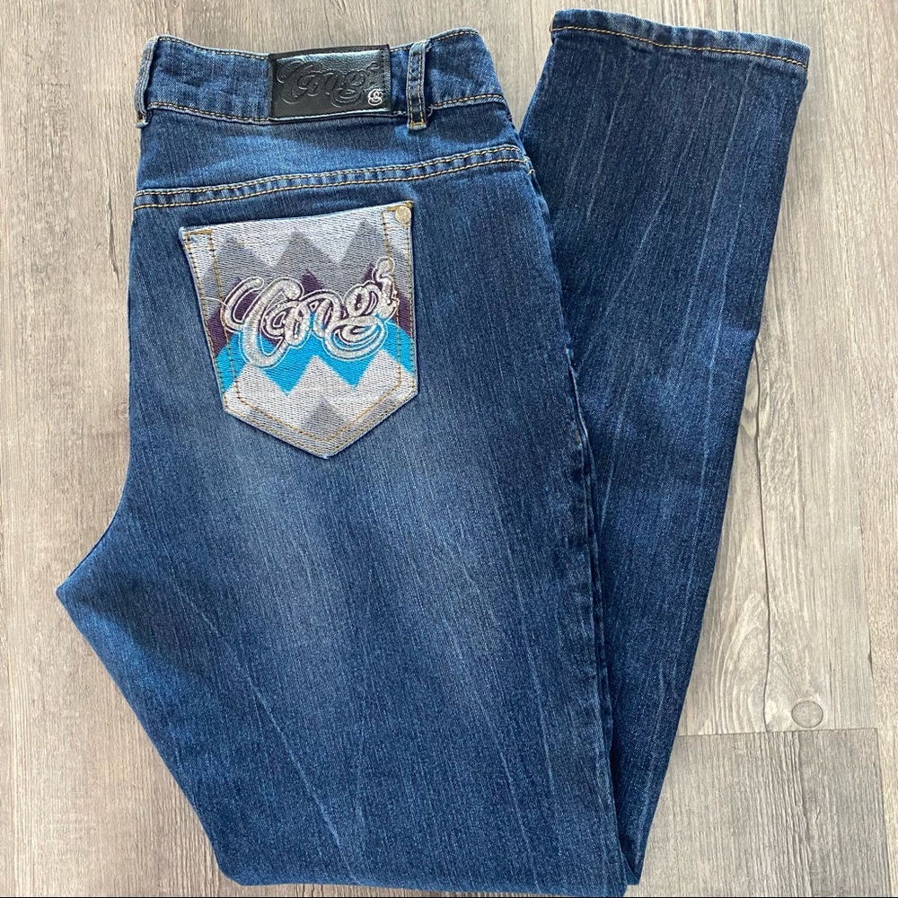 Coogi Vintage Embroidered Zig Zag Chevron Pocket Skinny Jeans